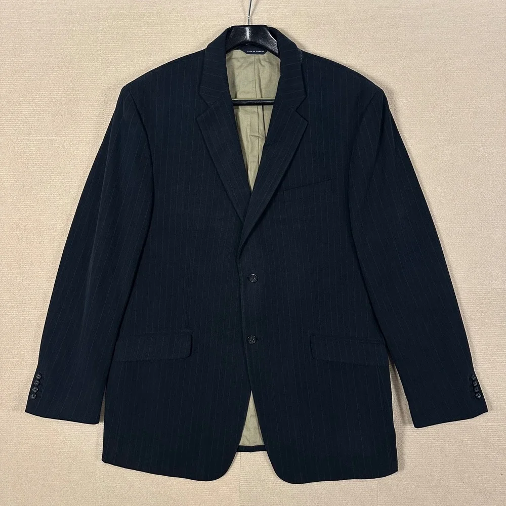 Banana Republic Blazer Mens 48L Black Pinstripe 100% Cotton Vintage 2005